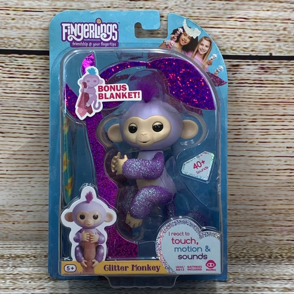 Fingerlings Glitter Monkey Kiki Interactive Baby Pet Toy Bonus Blanket New - Picture 1 of 4